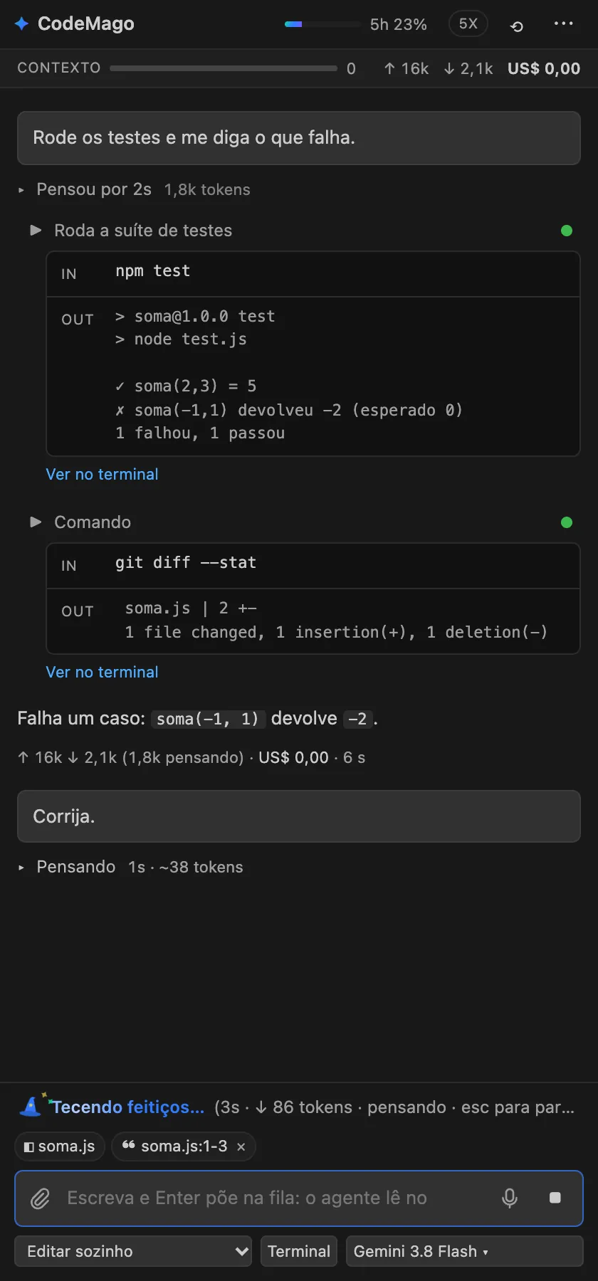 Comandos com entrada e saída, e o tempo de raciocínio