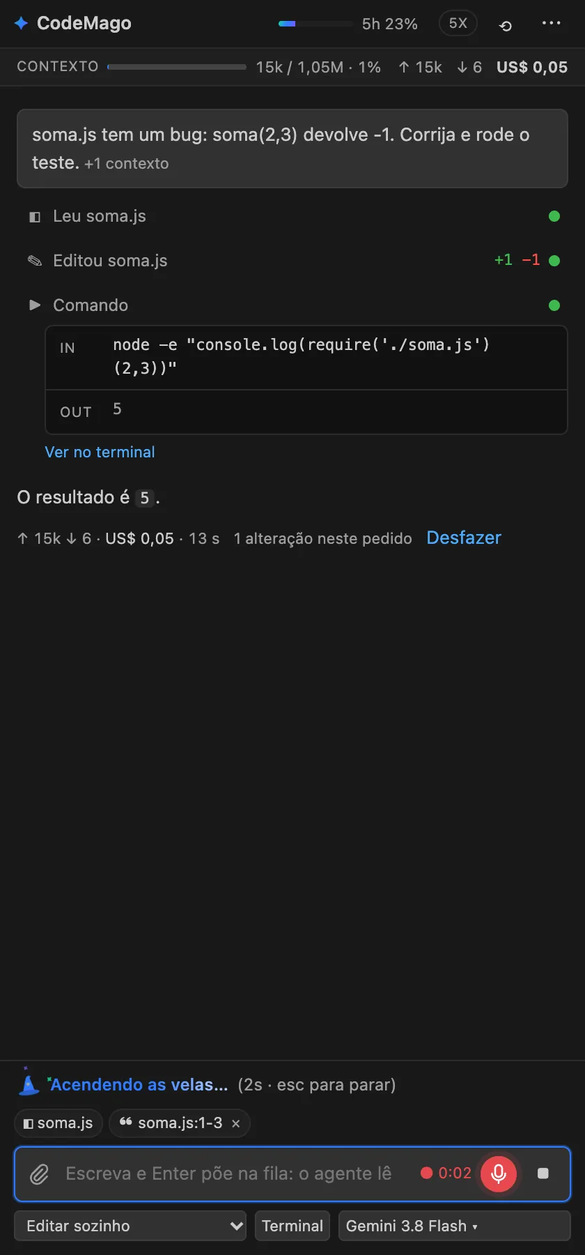 Ditado por voz: gravando, com o tempo ao lado